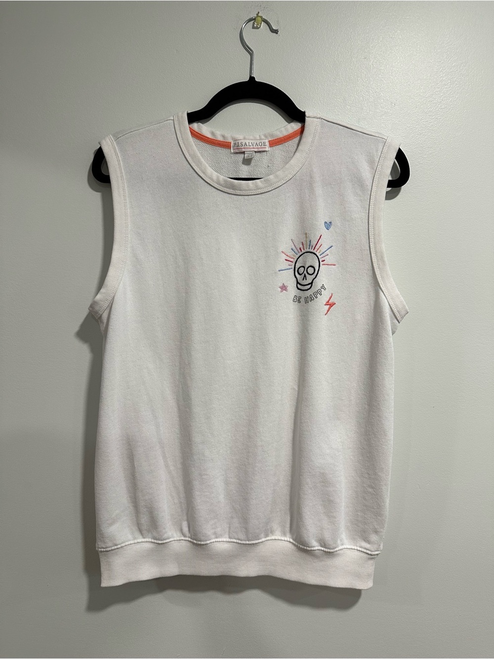P.J. Salvage Cotton Vintage Style Sleeveless White Top Medium Skull Embroidered